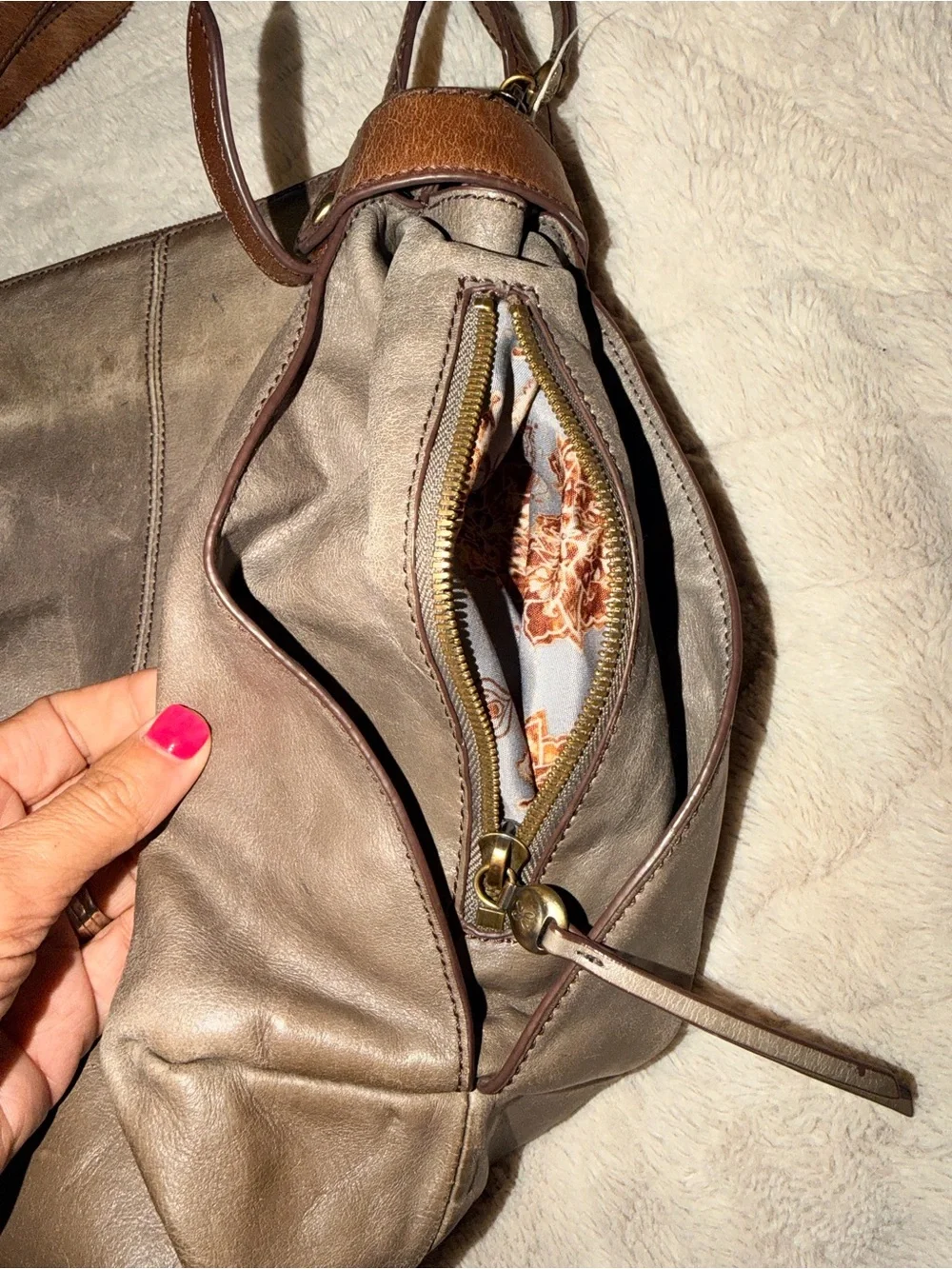 Y2K Vintage HOBO International Gray Slouchy Leather Shoulder Bag Tote Two Tone